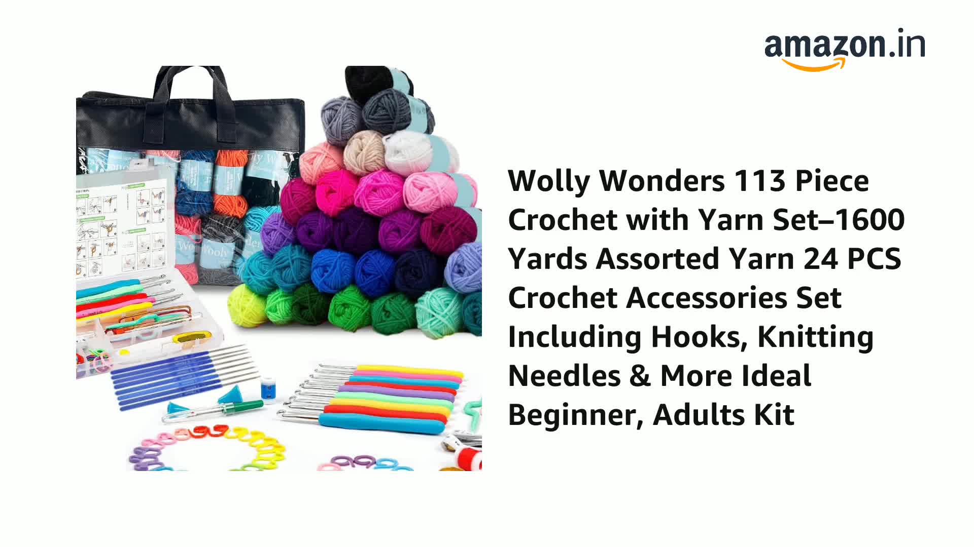 Wolly Wonders 132 Piece Crochet with Yarn Set–1600 Yards Assorted